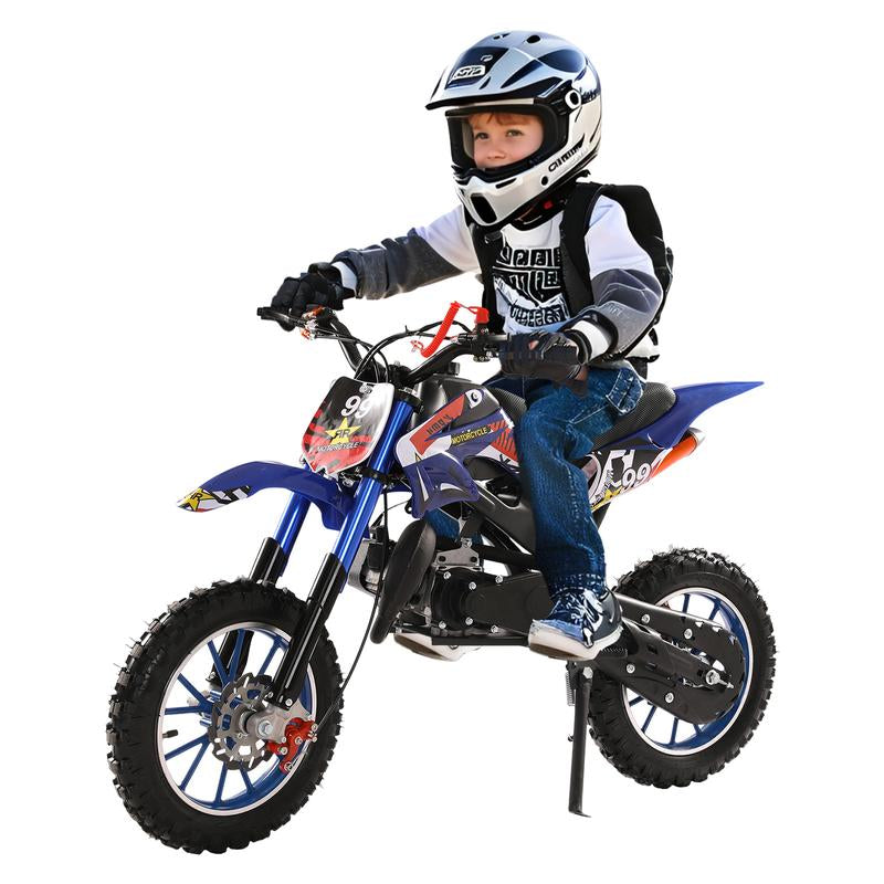 Blue Kids 49Cc 2-Stroke Gas Dirt Bike W/ Dual Disc Brakes & Max 40KM/H