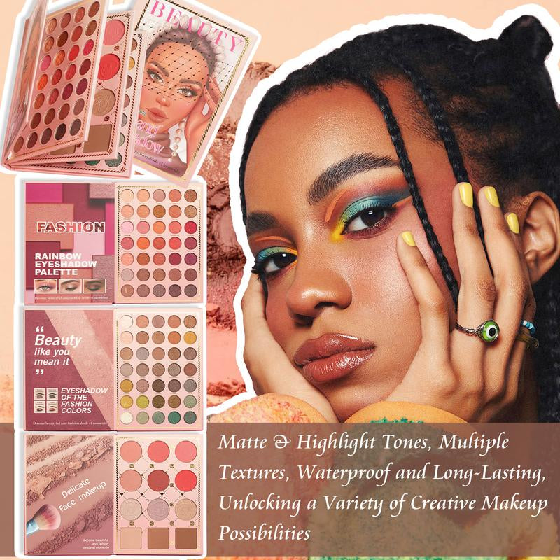 3 Layers Foldable Makeup Palette Set | 82 Shades for Contour,Blush,Highlight,Eyeshadow | Long-Lasting | Suitable for All Skin Tones