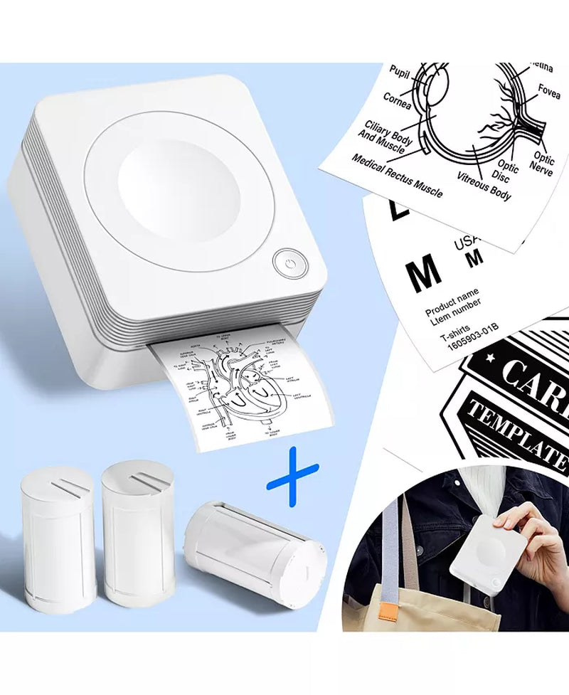 Sticker Printer, PM230-A Mini Thermal Printer Bluetooth Portabel Sticker Maker with 3 Rolls of Paper, Print Pods Mini Printer with Multiple Templates for Phone & Tablet