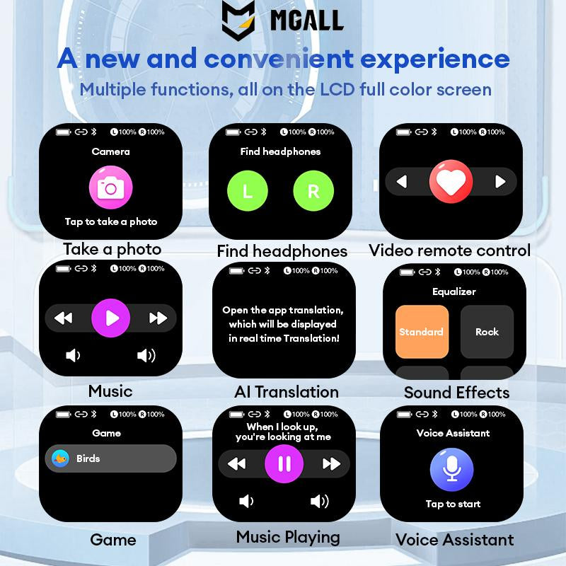 MGALL Y49 Multifunctional Wireless Headphones Supports 169 Language Translation, with 2025 Bluetooth 6.0, Colorful LCD Smart Touch Screen, Personalized Screensaver, Hi-Fi Sound, IPX5 Waterproof, Ideal for Office, Study, Sport & Calls