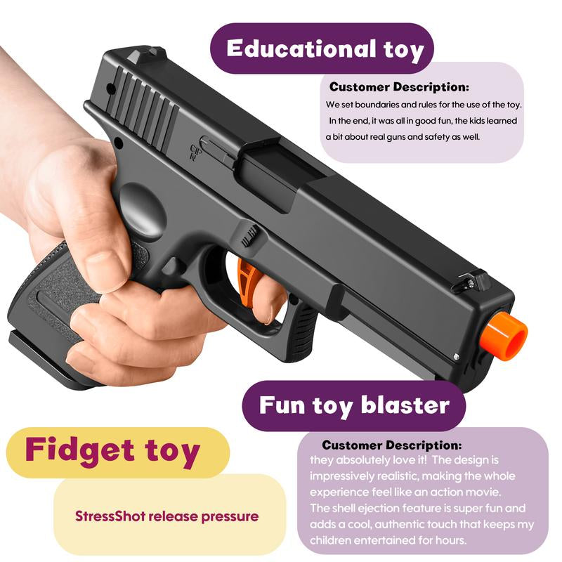 Toy Gun Blasters Shell Ejecting Pistol Realistic Toy Dart Hand Gun Cool Stuff Pistolas That Look Real Fake Model Stressshot Guns for Age Year Old Boy Teen Teenager Adult Gift Ideas Black