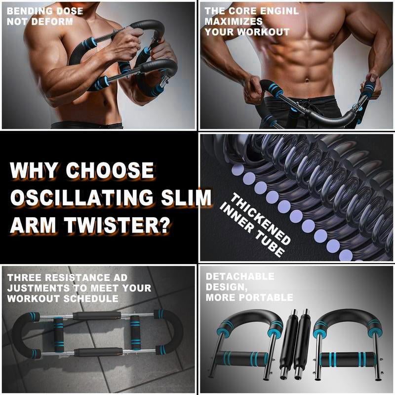 Men’S Arm Trainer, Adjustable Chest & Arm Strength Workout Bar, Portable Resistance Power Twister for Home Gym Training