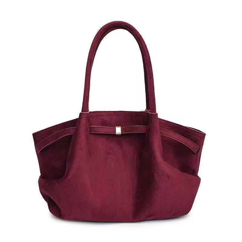 Suede Women'S New Autumn and Winter High-End Niche Design Large-Capacity Commuter Retro Handbag Perfect Mom a Fordable for Work Cute Work Suede Adjustable Strap Bucket Crossbody Purse Fall Handbag 2025 Large Capacity Women'S Bucket