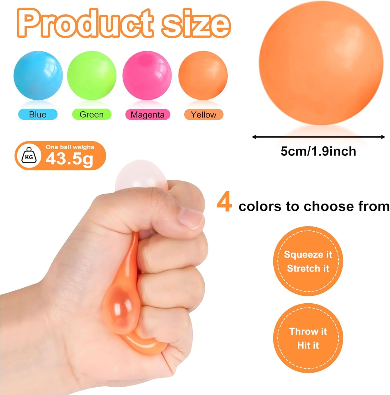 4 Pcs Sticky Balls, Sticky Ball for Ceiling,Glow in Dark Sticky Balls,Sticky Ball for Kids,Stress Relieving Glow in Dark Toy Stick to Wall, Easter Basket Stuffers