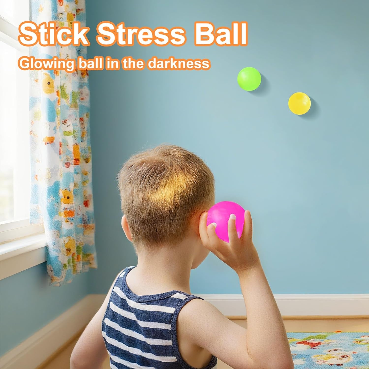 4 Pcs Sticky Balls, Sticky Ball for Ceiling,Glow in Dark Sticky Balls,Sticky Ball for Kids,Stress Relieving Glow in Dark Toy Stick to Wall, Easter Basket Stuffers