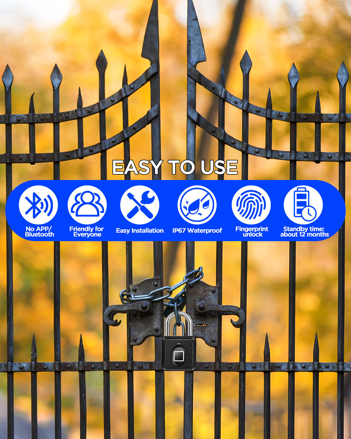 Fingerprint Padlock Waterproof Smart Keyless Biometric Thumbprint Lock Locker