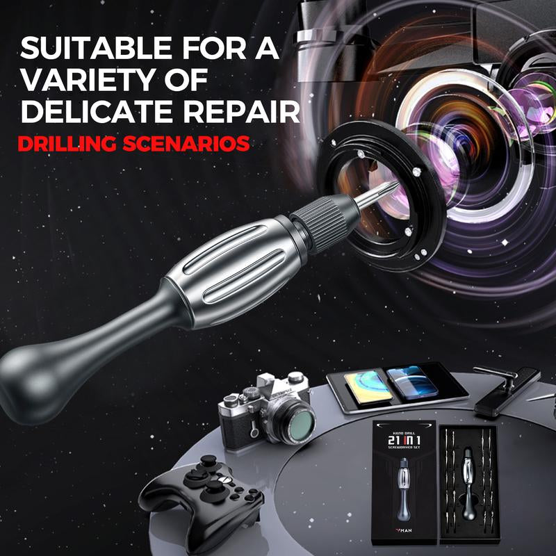 21-In-1 Screwdriver/Hand Drill – Super DIY & Repair Tool: Non-Slip Handle, S2 Precision Bits, Magnetic Quick-Change, Double Bearing Core for Jewelry, Wood, Plastic, Resin