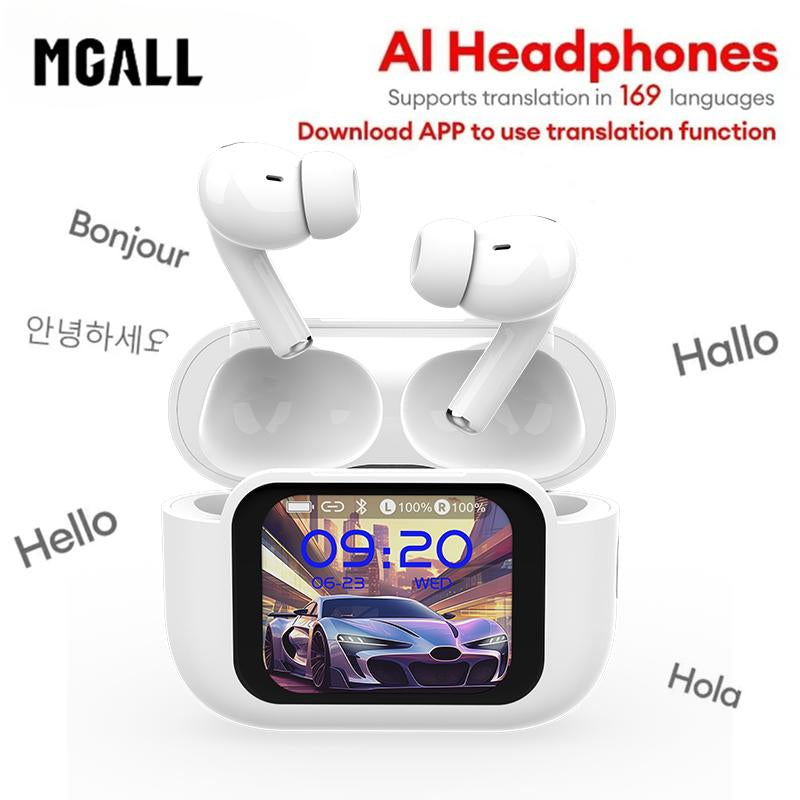 MGALL Y49 Multifunctional Wireless Headphones Supports 169 Language Translation, with 2025 Bluetooth 6.0, Colorful LCD Smart Touch Screen, Personalized Screensaver, Hi-Fi Sound, IPX5 Waterproof, Ideal for Office, Study, Sport & Calls