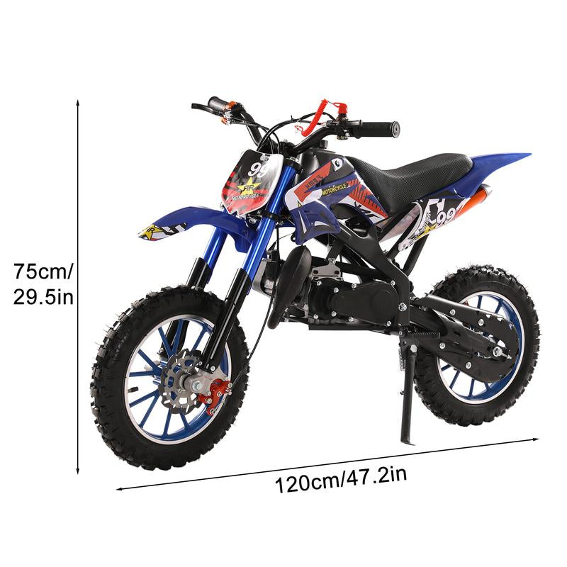 Blue Kids 49Cc 2-Stroke Gas Dirt Bike W/ Dual Disc Brakes & Max 40KM/H