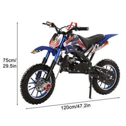 Blue Kids 49Cc 2-Stroke Gas Dirt Bike W/ Dual Disc Brakes & Max 40KM/H