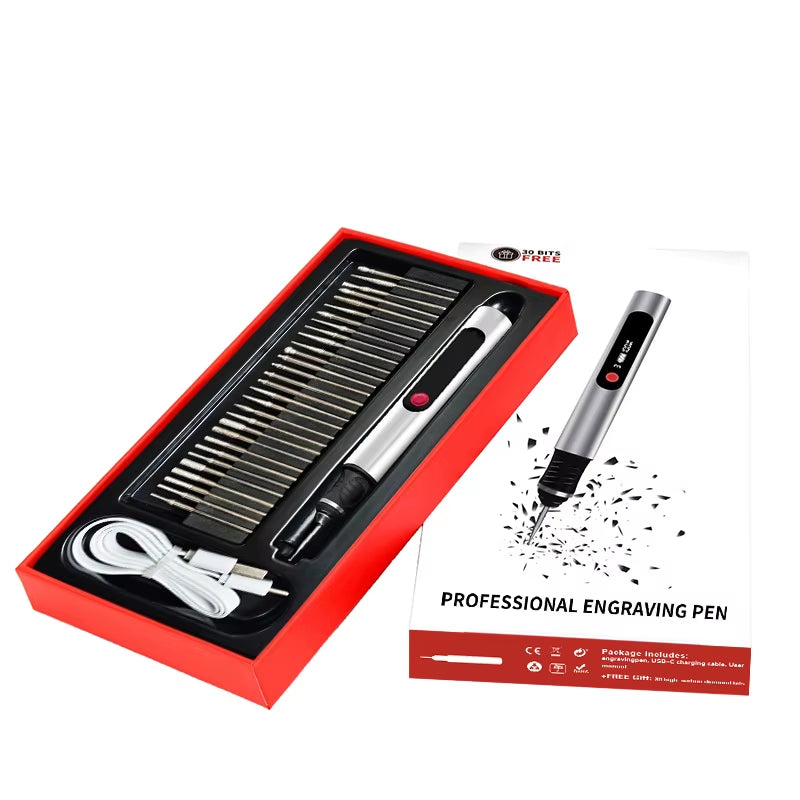 Electric Engraving Pen - LCD Display Multi-Function Nail Drill Kit - Rechargeable Lithium Battery - for Carving & Polishing