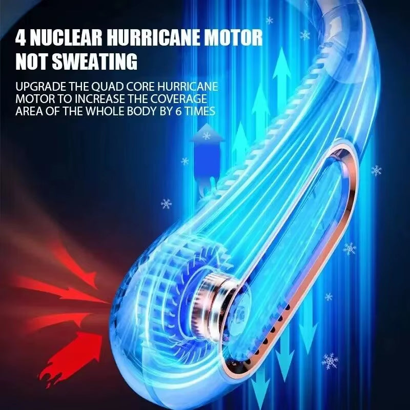 Portable Neck Fan, Cooling Neck Fan, Portable Rechargeable, Powered by 5200Mah Battery, 4-Speed Hands-Free Bladeless Neck Fan, U