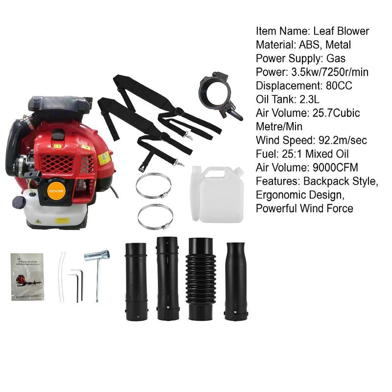 80CC Gas Powered Backpack Leaf Blower Snow Blower 900CFM, Powerful 206MPH Extreme Duty 2-Cycle Petrol Powered Leaf Blowers for Lawn/Garden Care Yard Snow/Grass Blowing Dust Debris from US