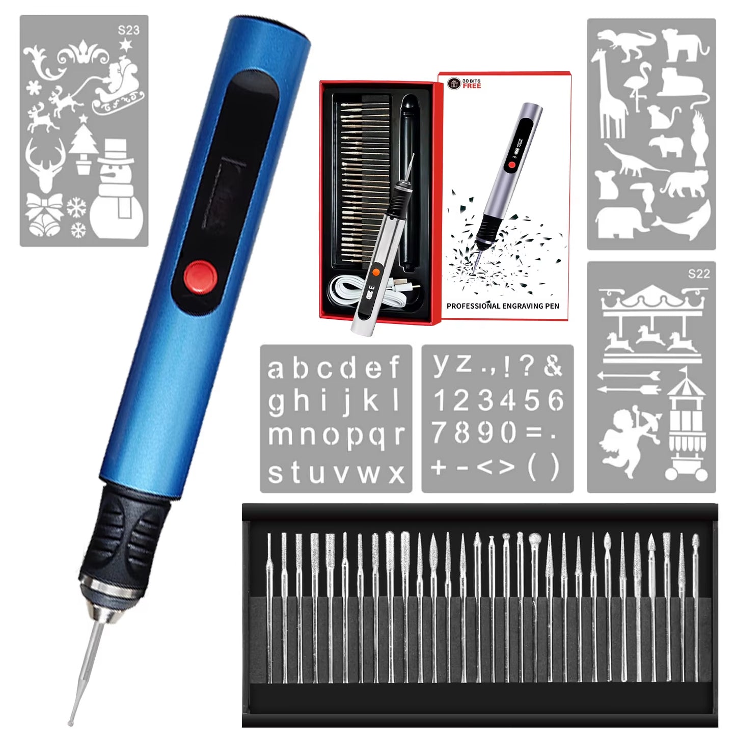 Electric Engraving Pen - LCD Display Multi-Function Nail Drill Kit - Rechargeable Lithium Battery - for Carving & Polishing