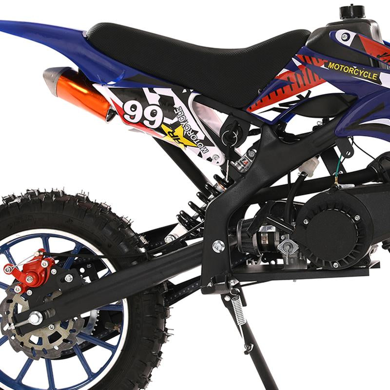 Blue Kids 49Cc 2-Stroke Gas Dirt Bike W/ Dual Disc Brakes & Max 40KM/H
