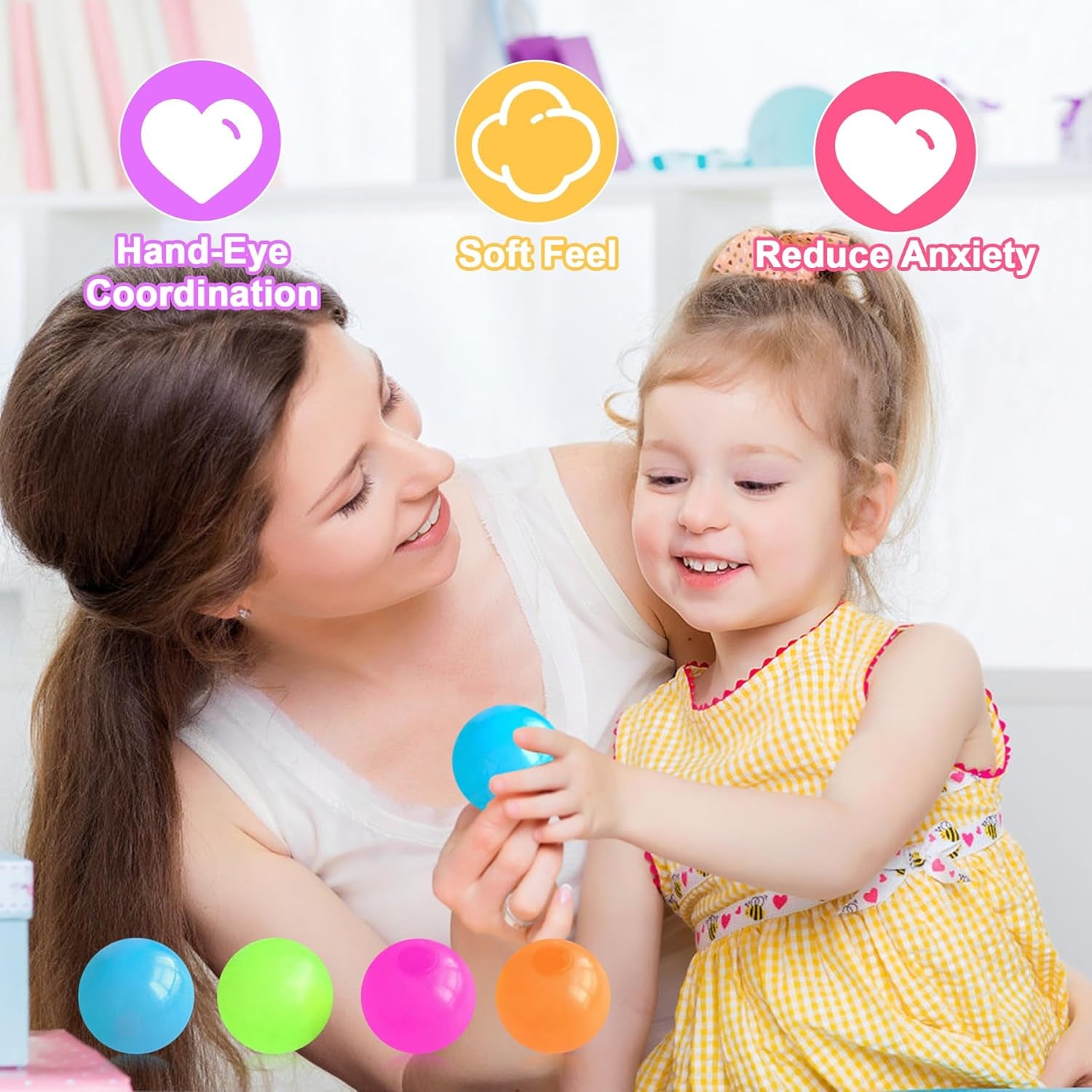 4 Pcs Sticky Balls, Sticky Ball for Ceiling,Glow in Dark Sticky Balls,Sticky Ball for Kids,Stress Relieving Glow in Dark Toy Stick to Wall, Easter Basket Stuffers