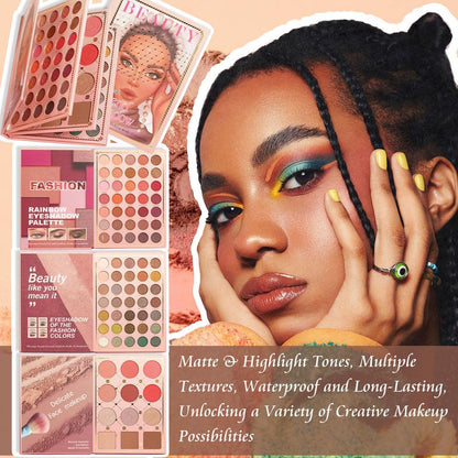 3 Layers Foldable Makeup Palette Set | 82 Shades for Contour,Blush,Highlight,Eyeshadow | Long-Lasting | Suitable for All Skin Tones