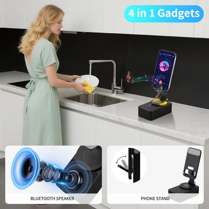 Elecomo Bluetooth Speaker with Charging and Cell Phone Stand,Best Speaker Stand for Iphone/Ipad/Samsung Galaxy,Hd Surround Sound Perfect for Home and Outdoors,Creative Gift