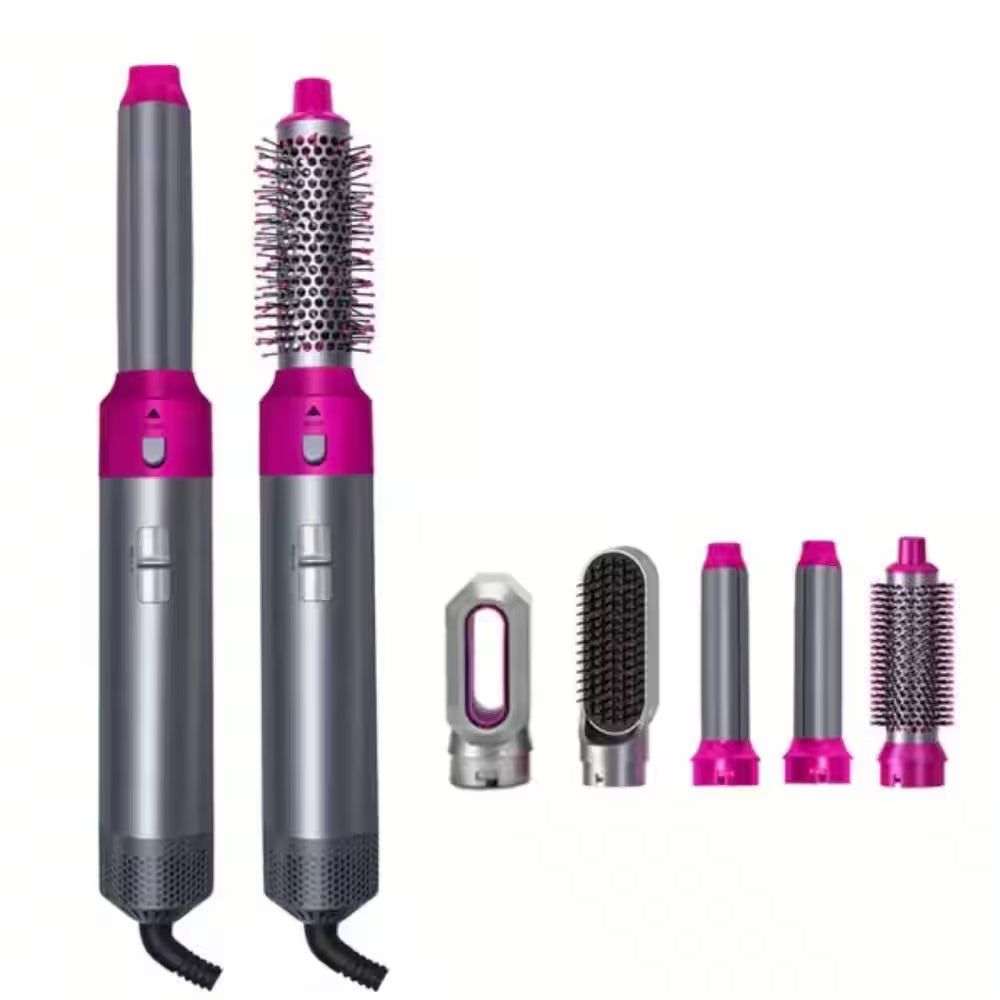 5-In-1 Professional Straightener Volumizer Tool with Negative Ion Curling Set for Hair Styler in Rose Red