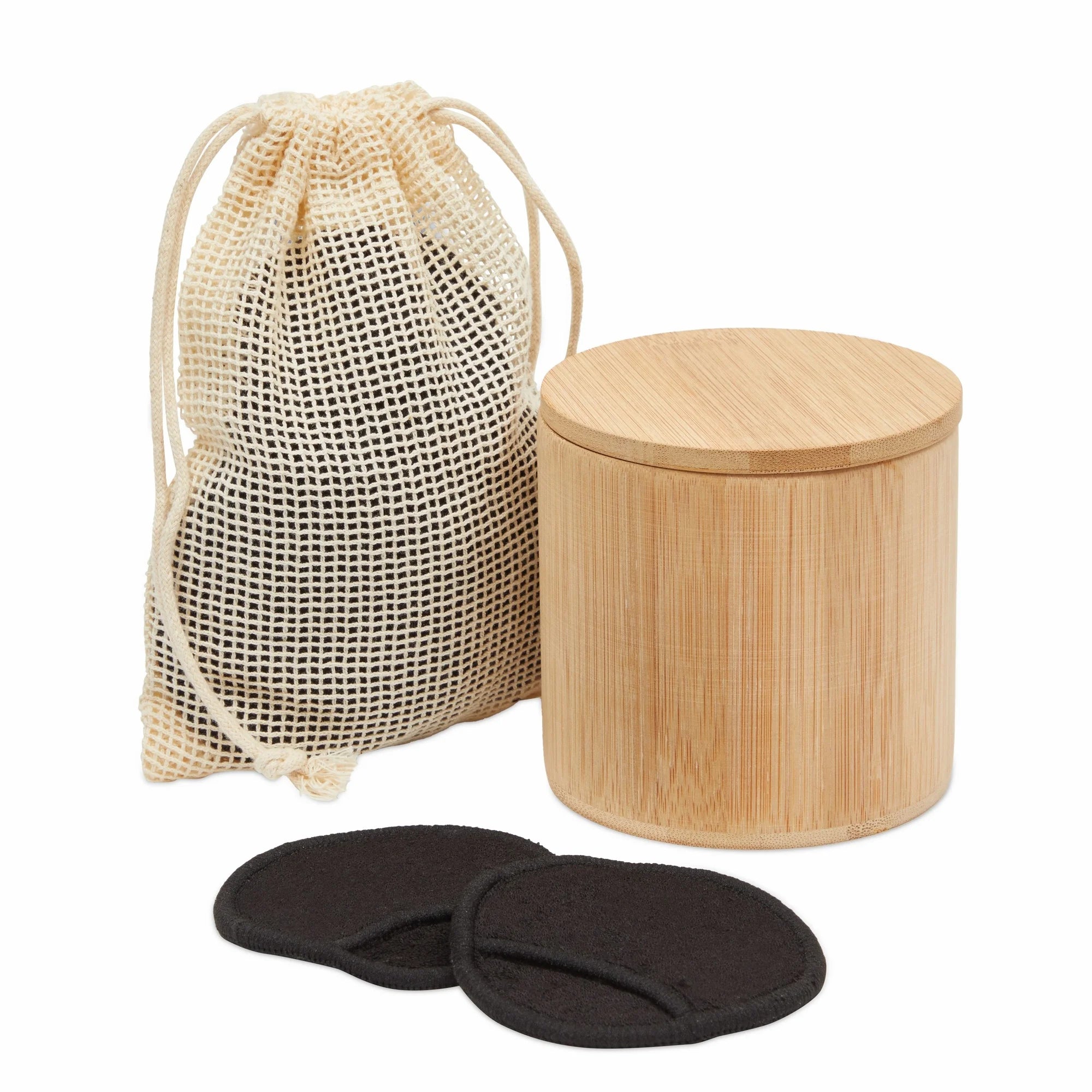 16 Pack Reusable Cotton Rounds for Makeup Removal with Bamboo Holder and Mesh Storage Bag (Black)