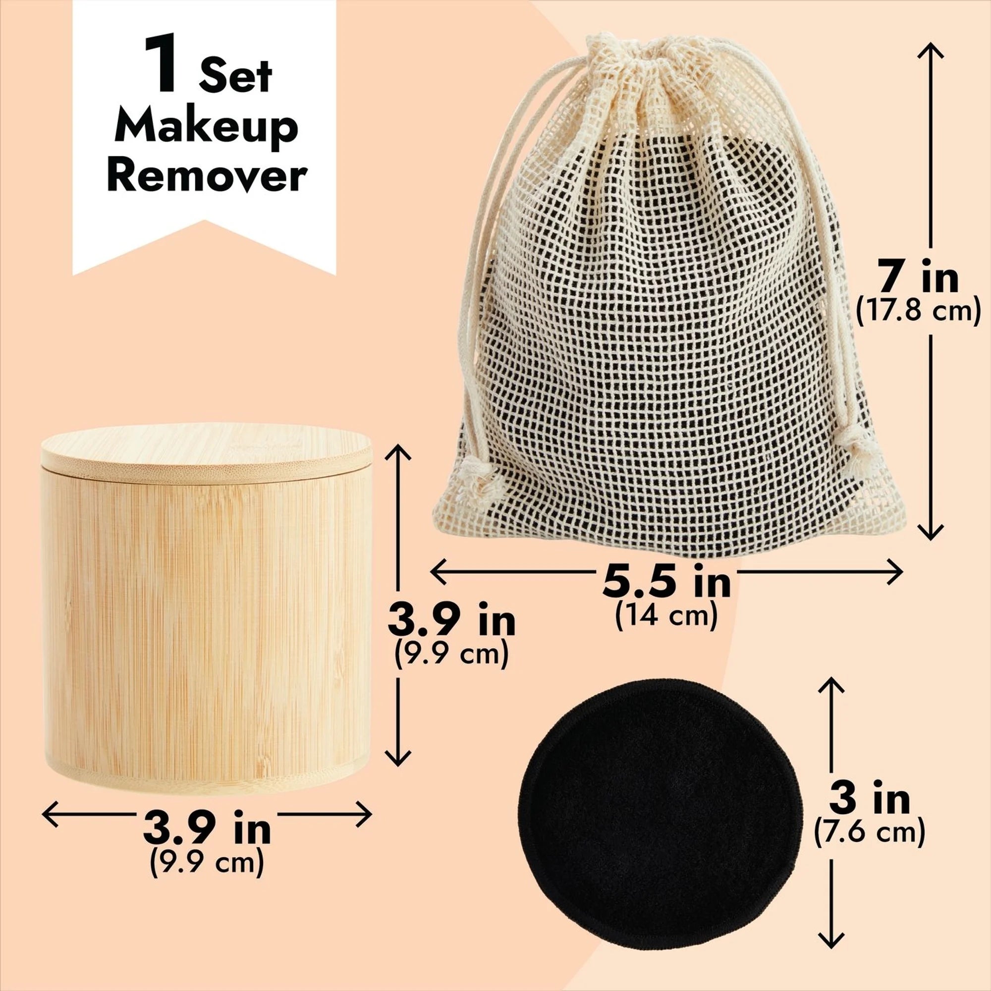 16 Pack Reusable Cotton Rounds for Makeup Removal with Bamboo Holder and Mesh Storage Bag (Black)