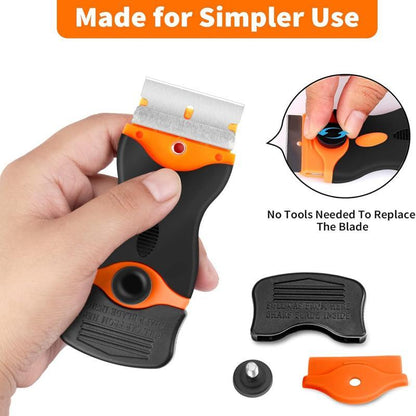 Razor Blade Scraper Tool,With Extra 10Pcs Plastic Blades and 10Pcs Metal Blades, 2-In-1 Scraper Tool Cleaning Razor Scraper for Decals, Stickers, Labels, Caulk, Adhesive, Paint, Cooktop