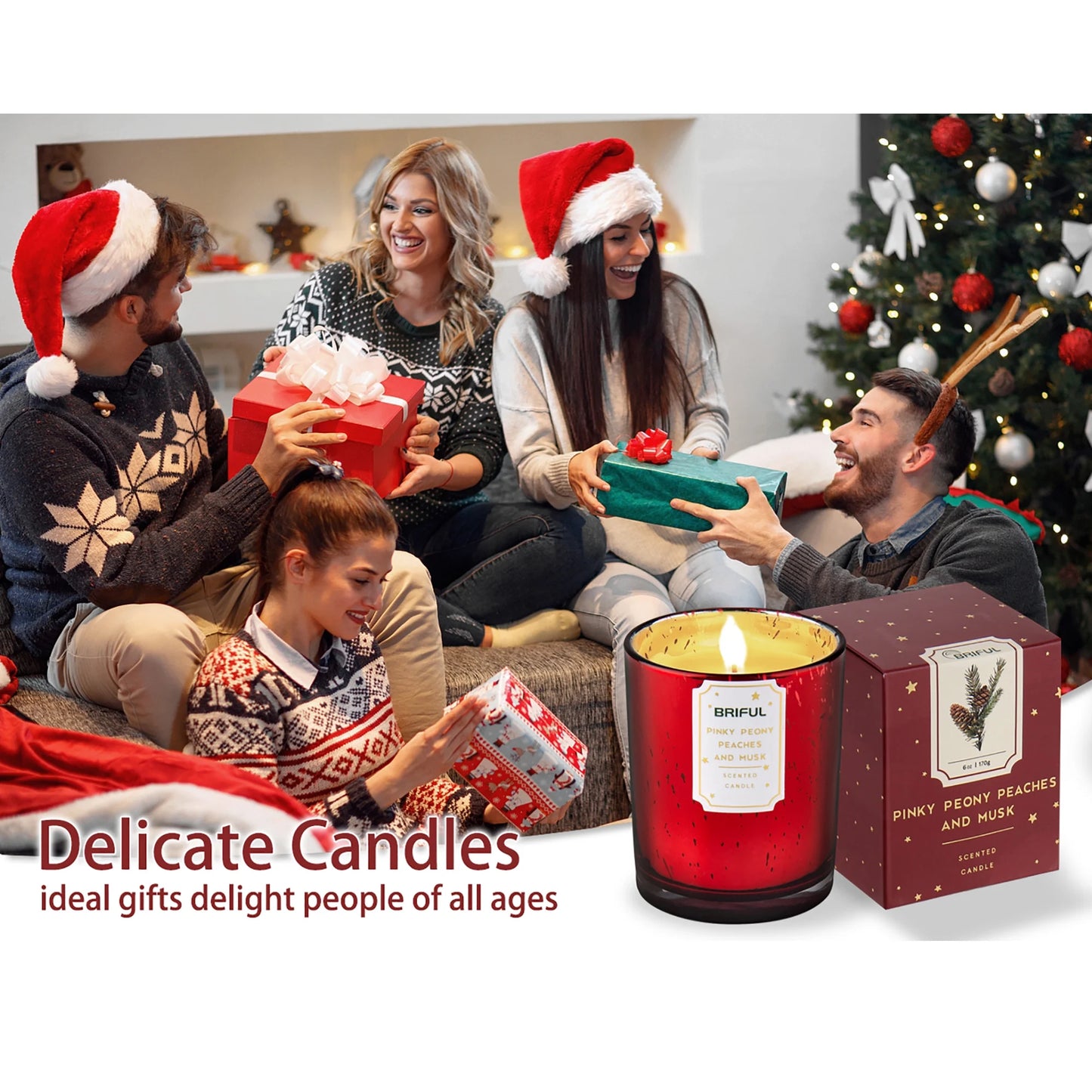 Scented Candles Pine Candle Aromatherapy Soy Candle Jar for Help Relaxing Stress Relief Candles Christmas Gifts Red