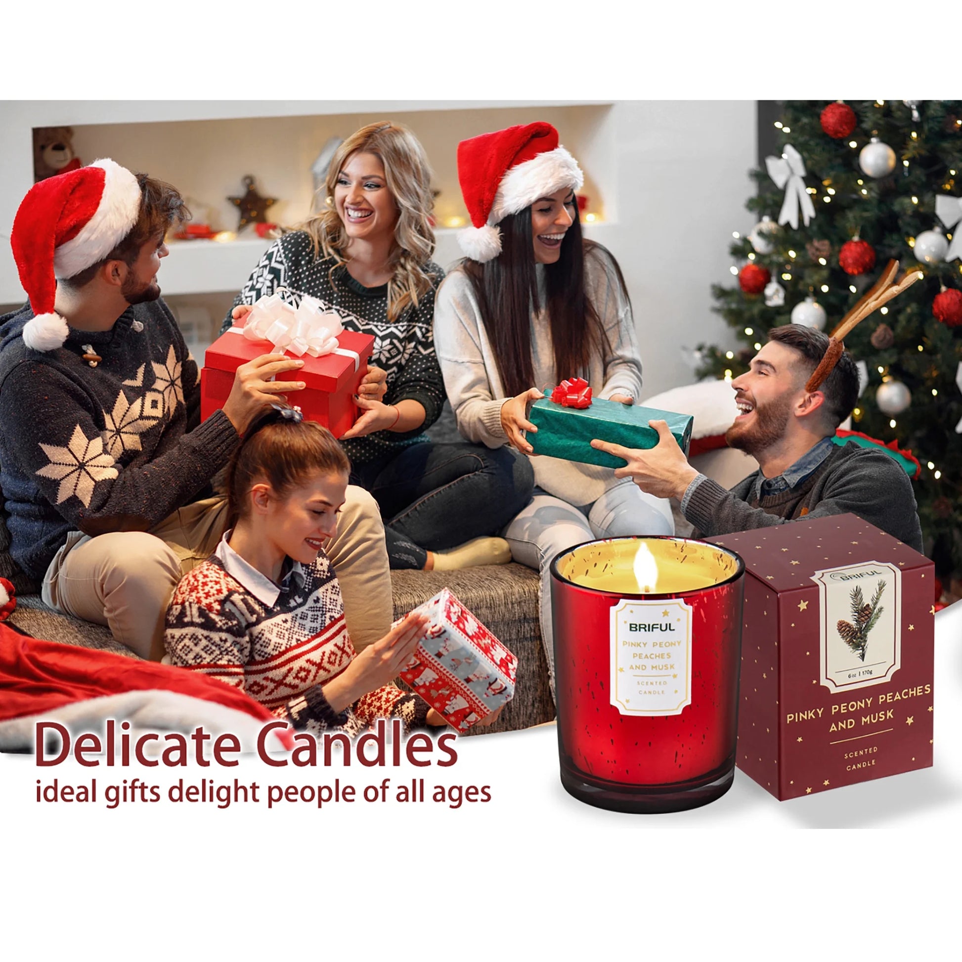 Scented Candles Pine Candle Aromatherapy Soy Candle Jar for Help Relaxing Stress Relief Candles Christmas Gifts Red
