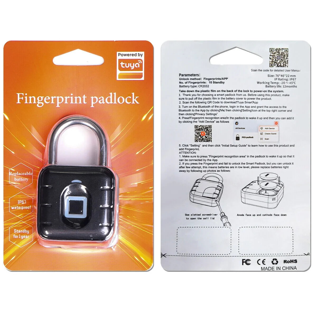 Waterproof Fingerprint Padlock Lock Smart APP Bluetooth Lock Door Keyless