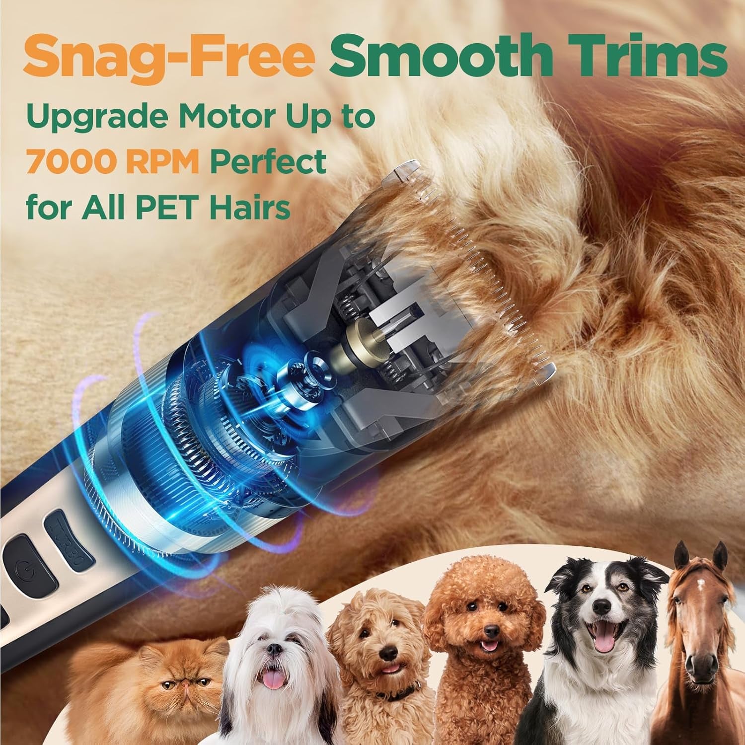 4 in 1 Dog Grooming Clippers with Small Trimmer, 7000RPM High-Power 4-Speed Quiet Pet Shaver (≤55Db), Cordless Rechargeable Dog Hair Clippers for Thick Coats with Scissors, Comb & USB