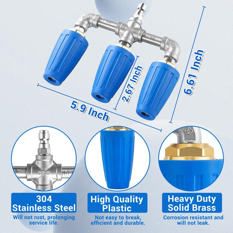 Triple Turbo Nozzle Pressure Washer 360° Rotating Turbo Nozzle with 1/4" Quick Connector 2.0 Orifice 3-In-1 Turbo Nozzle 4000 PSI
