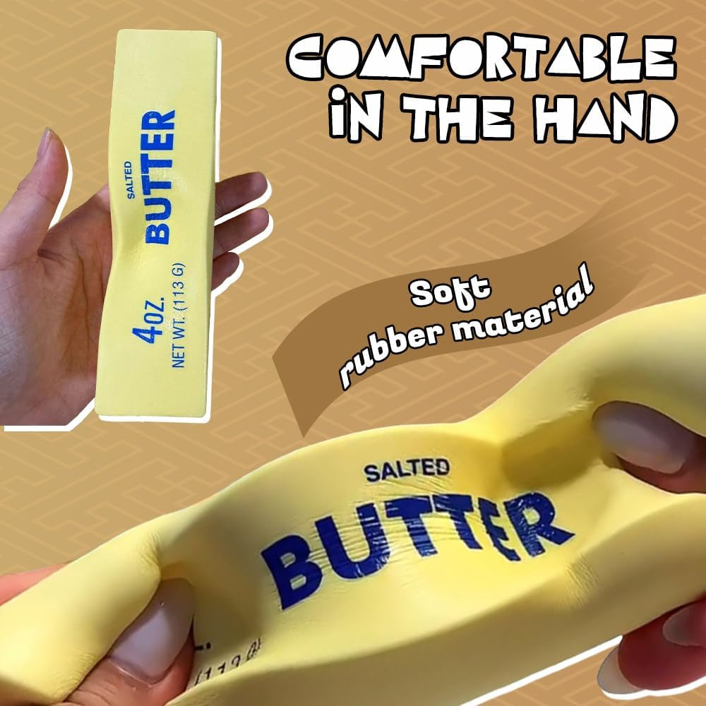 Slow Rebound Cute Butter Squeeze Stress Balls, 2026 New Squeeze Ball Realistic Butter Stick Soft Squeeze Toys, Upgrade Stress Relief Fidget Toys Wet Slow Rebound Stress Relief Toy (Beige)