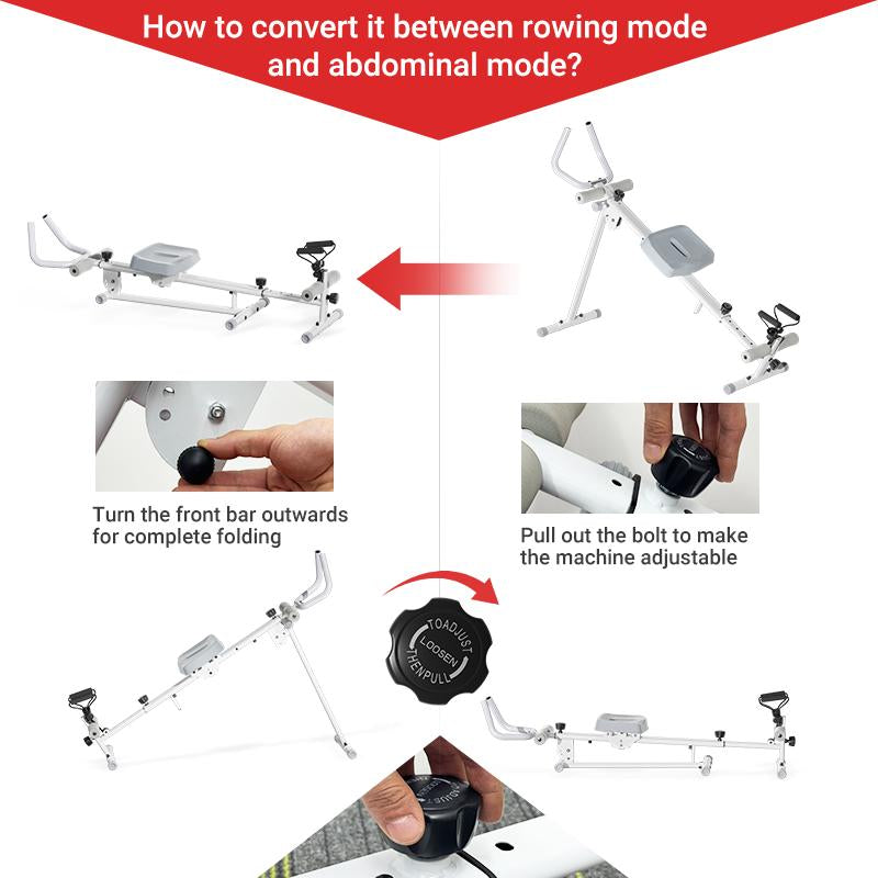 4-In-1 Ab-Trainer Combined Rowing Machine with Adjustable Height Levels, Elastic Band Attached Abdominal Machine, Body Training and Exercise for Home Stretching Gear