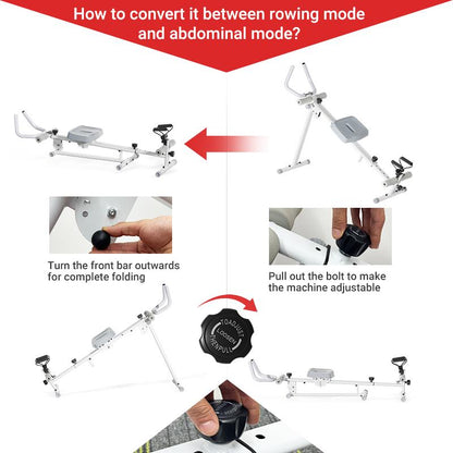 4-In-1 Ab-Trainer Combined Rowing Machine with Adjustable Height Levels, Elastic Band Attached Abdominal Machine, Body Training and Exercise for Home Stretching Gear