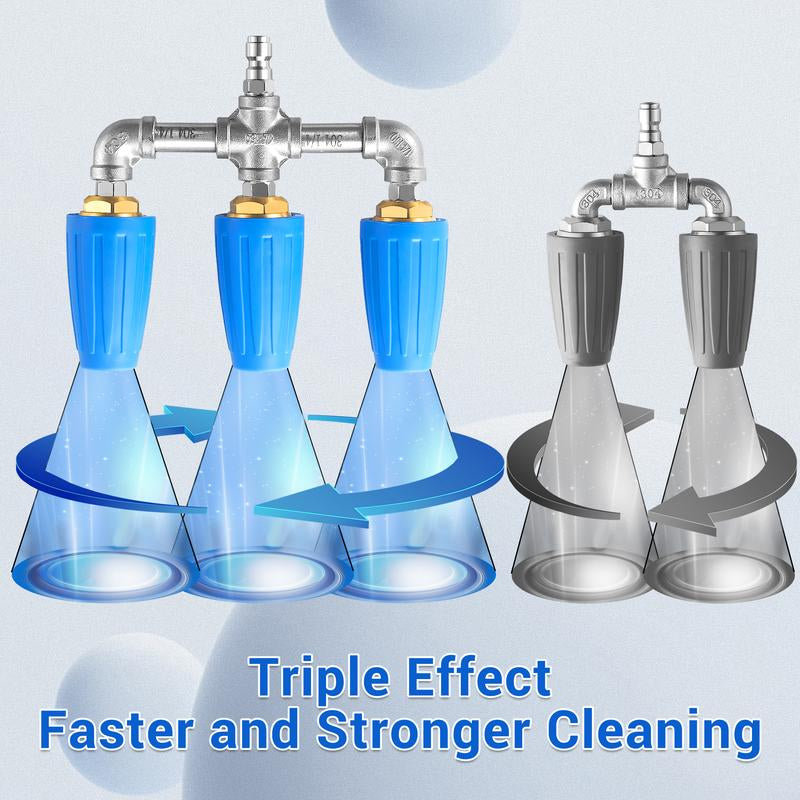 Triple Turbo Nozzle Pressure Washer 360° Rotating Turbo Nozzle with 1/4" Quick Connector 2.0 Orifice 3-In-1 Turbo Nozzle 4000 PSI