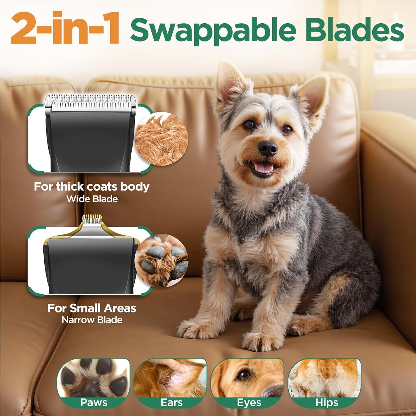 4 in 1 Dog Grooming Clippers with Small Trimmer, 7000RPM High-Power 4-Speed Quiet Pet Shaver (≤55Db), Cordless Rechargeable Dog Hair Clippers for Thick Coats with Scissors, Comb & USB