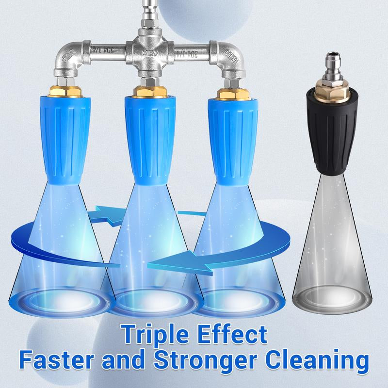 Triple Turbo Nozzle Pressure Washer 360° Rotating Turbo Nozzle with 1/4" Quick Connector 2.0 Orifice 3-In-1 Turbo Nozzle 4000 PSI