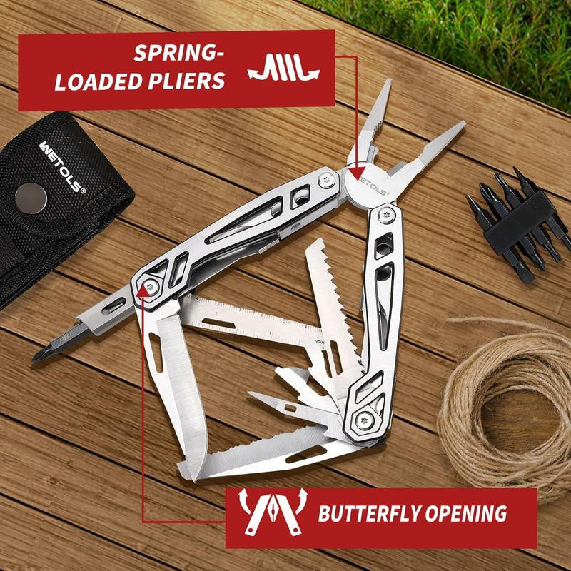 WETOLS 21-In-1 Multitools with Pocket Knife, Stainless Steel Self-Locking Pliers with 8 Screwdriver Bits, Multi Tool Camping Gear, EDC Knife with Pouch for Outdoor Survival