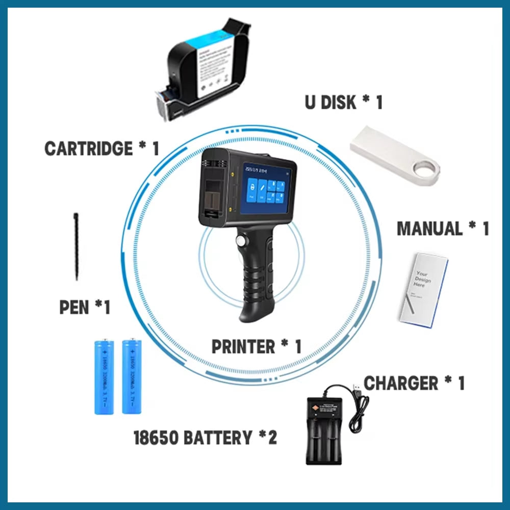 Portable Handheld Inkjet Printer - Date/Batch No./Barcode/Qr Code/Logo Printer for Labels Coding Industrial Inkjet Coder