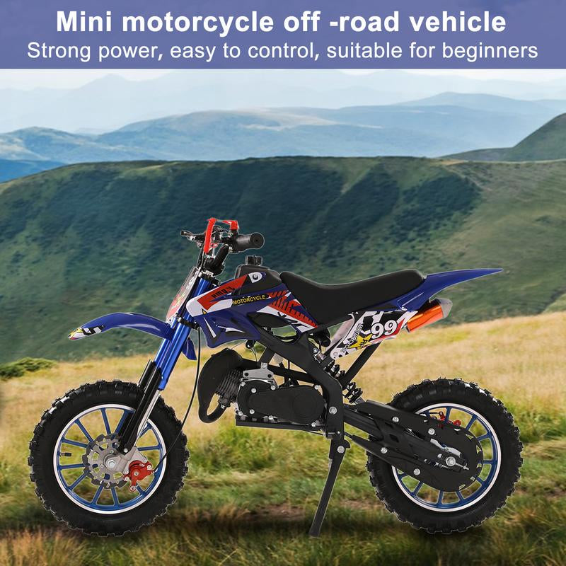 Blue Kids 49Cc 2-Stroke Gas Dirt Bike W/ Dual Disc Brakes & Max 40KM/H