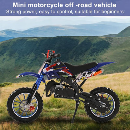 Blue Kids 49Cc 2-Stroke Gas Dirt Bike W/ Dual Disc Brakes & Max 40KM/H
