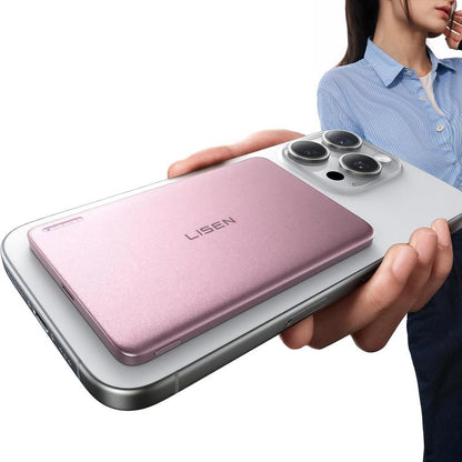LISEN Ultra Slim Magsafe Power Bank, 5000Mah 10000Mah Wireless Portable Charger,Fast Charging Magnetic Battery Pack for Iphone 16 Pro Max 6.9 ''/16 Pro/16 Plus/16,Iphone 15/14/13/12,Glacier Gray