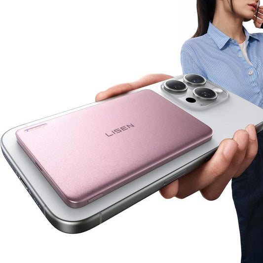 LISEN Ultra Slim Magsafe Power Bank, 5000Mah 10000Mah Wireless Portable Charger,Fast Charging Magnetic Battery Pack for Iphone 16 Pro Max 6.9 ''/16 Pro/16 Plus/16,Iphone 15/14/13/12,Glacier Gray