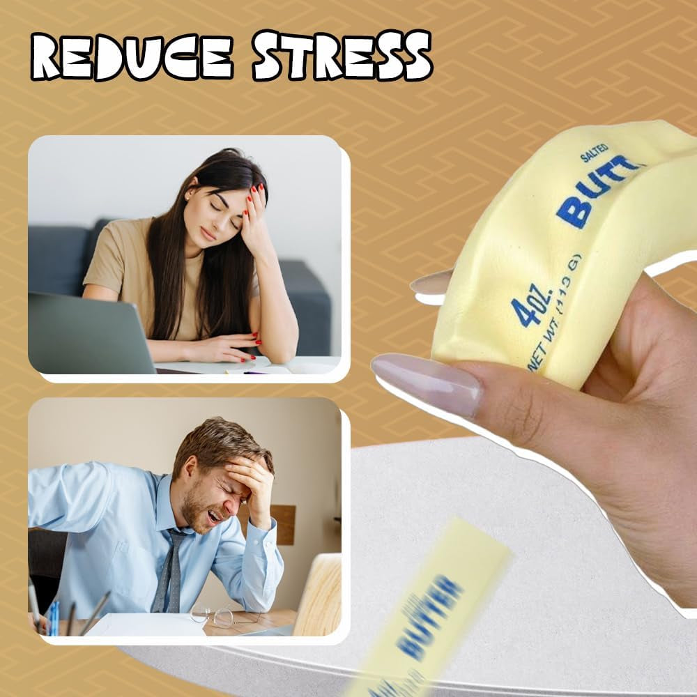 Slow Rebound Cute Butter Squeeze Stress Balls, 2026 New Squeeze Ball Realistic Butter Stick Soft Squeeze Toys, Upgrade Stress Relief Fidget Toys Wet Slow Rebound Stress Relief Toy (Beige)
