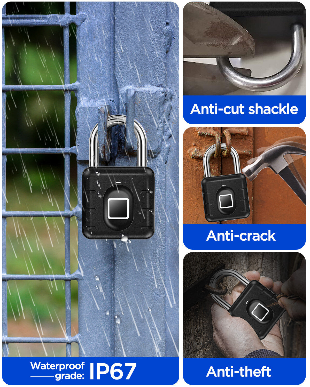 Fingerprint Padlock Waterproof Smart Keyless Biometric Thumbprint Lock Locker