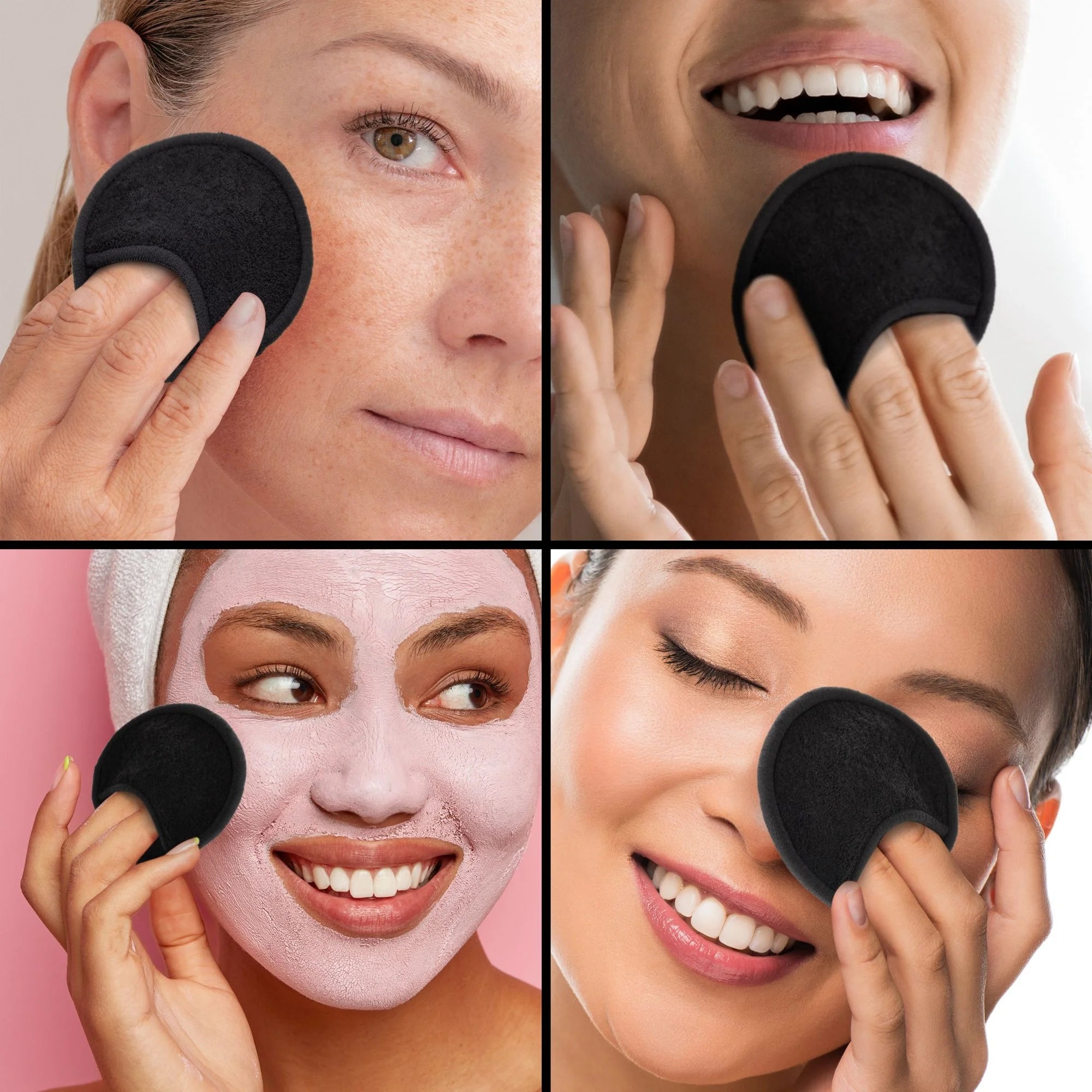 16 Pack Reusable Cotton Rounds for Makeup Removal with Bamboo Holder and Mesh Storage Bag (Black)