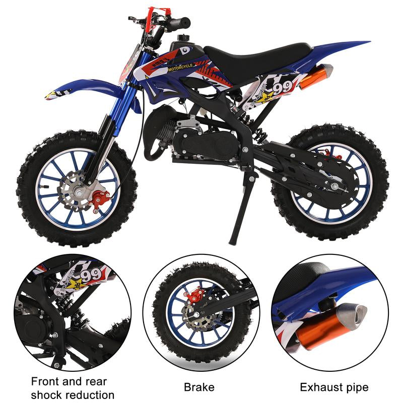 Blue Kids 49Cc 2-Stroke Gas Dirt Bike W/ Dual Disc Brakes & Max 40KM/H