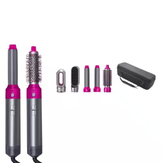 5-In-1 Professional Straightener Volumizer Tool with Negative Ion Curling Set for Hair Styler in Rose Red