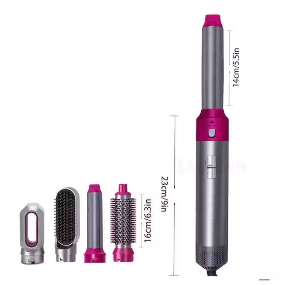 5-In-1 Professional Straightener Volumizer Tool with Negative Ion Curling Set for Hair Styler in Rose Red