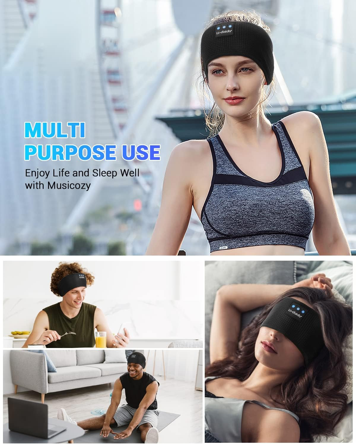 Bluetooth Headband, Cozy Wireless Band Sleep Headphones Sleep Mask